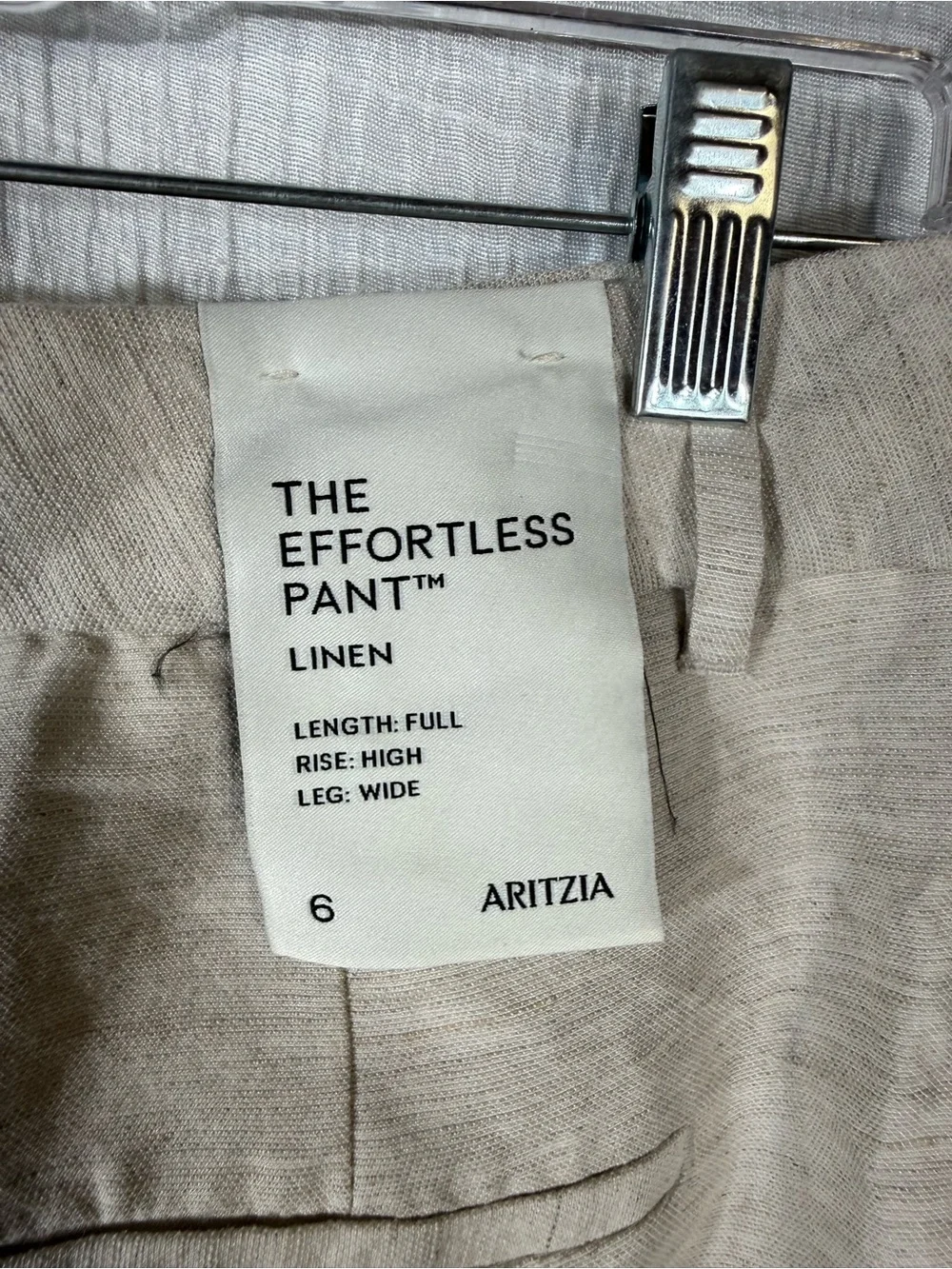 Aritzia Effortless Linen blend pant full length ecru pleated waist 6 nwt